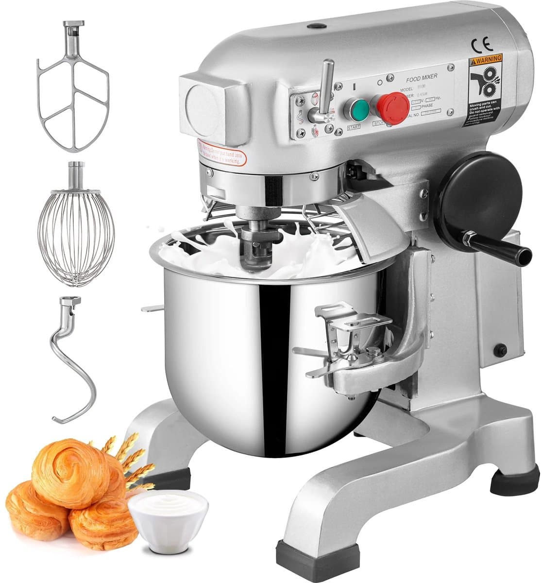 Industriële Keukenmixer - Commerciële Standmixer - 15 Qt Roestvrijstalen Mengkom - 600W Krachtige Motor - 3 Instelbare Snelheden - Spiraaldeeghaak - Platte Klopper - Draadzweep - Veiligheidsschild - Bakkerij - Horeca — afbeelding 1