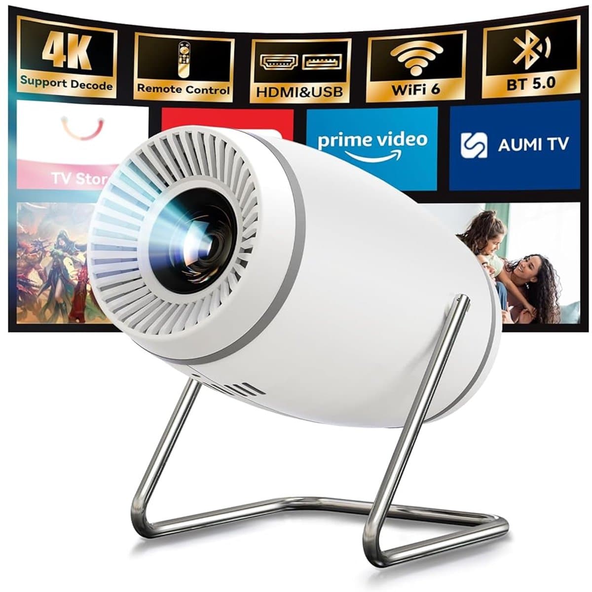 kotsren P2 - Mini Beamer Projector - WiFi 6 & Bluetooth 5.3 - 4K - 180° draaibaar - Draagbare Home Cinema, Outdoor - Wit — afbeelding 1