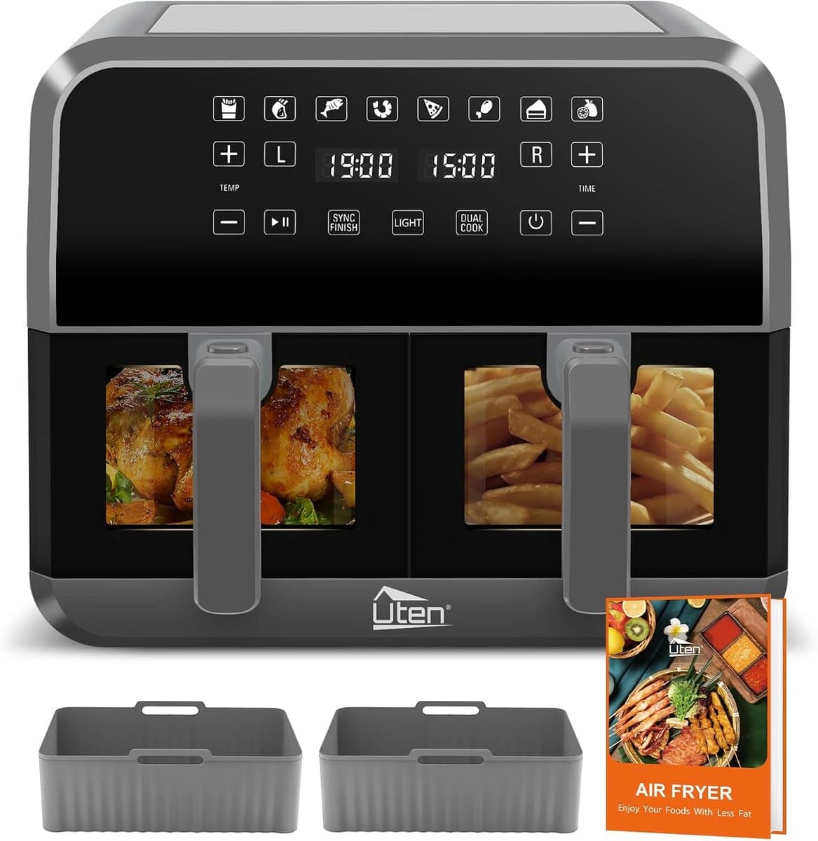 Dubbele Heteluchtfriteuse XL 8L - Dual Zone Airfryer met 2 Siliconen Matten & Recepten — afbeelding 1