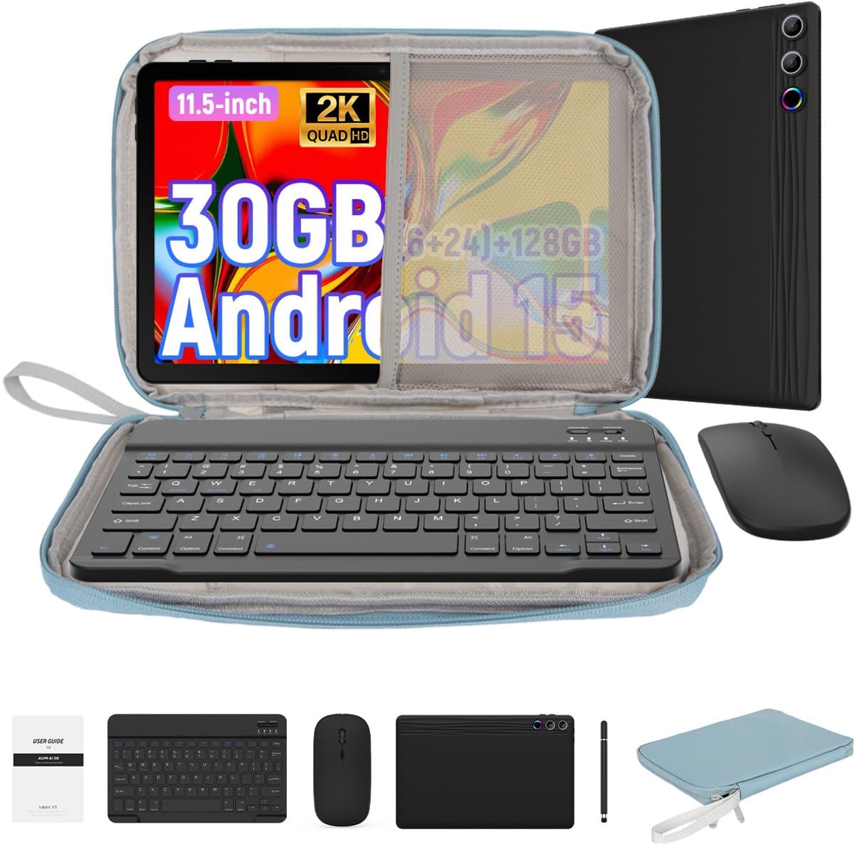 Hotlight 2K (2000x1200) Tablet - 11.5 inch Tablet met Toetsenbord -Blauw Tablet Hoes Sleeve - Stylus - Muis - 30 GB RAM/128GB ROM - 8400mAh - 5G WiFi — afbeelding 1