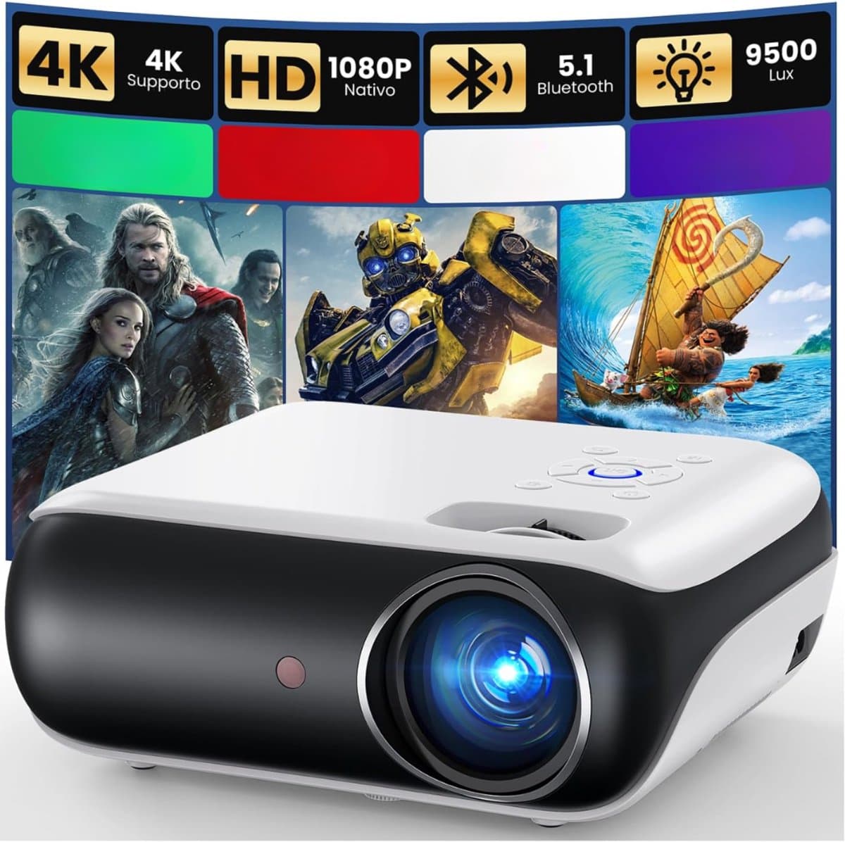 Aura® Mini beamers - Projector - Mini beamer - Wit -4cm x 4cm x 9cm — afbeelding 1