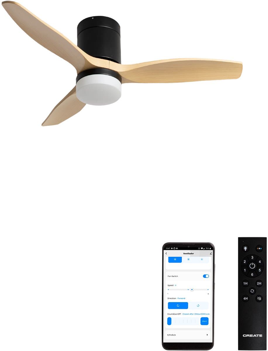 CREATE - Stille 40W plafondventilator met technische ABS bladen in verschillende maten - S - Met licht - WIFI - WIND CALM — afbeelding 1