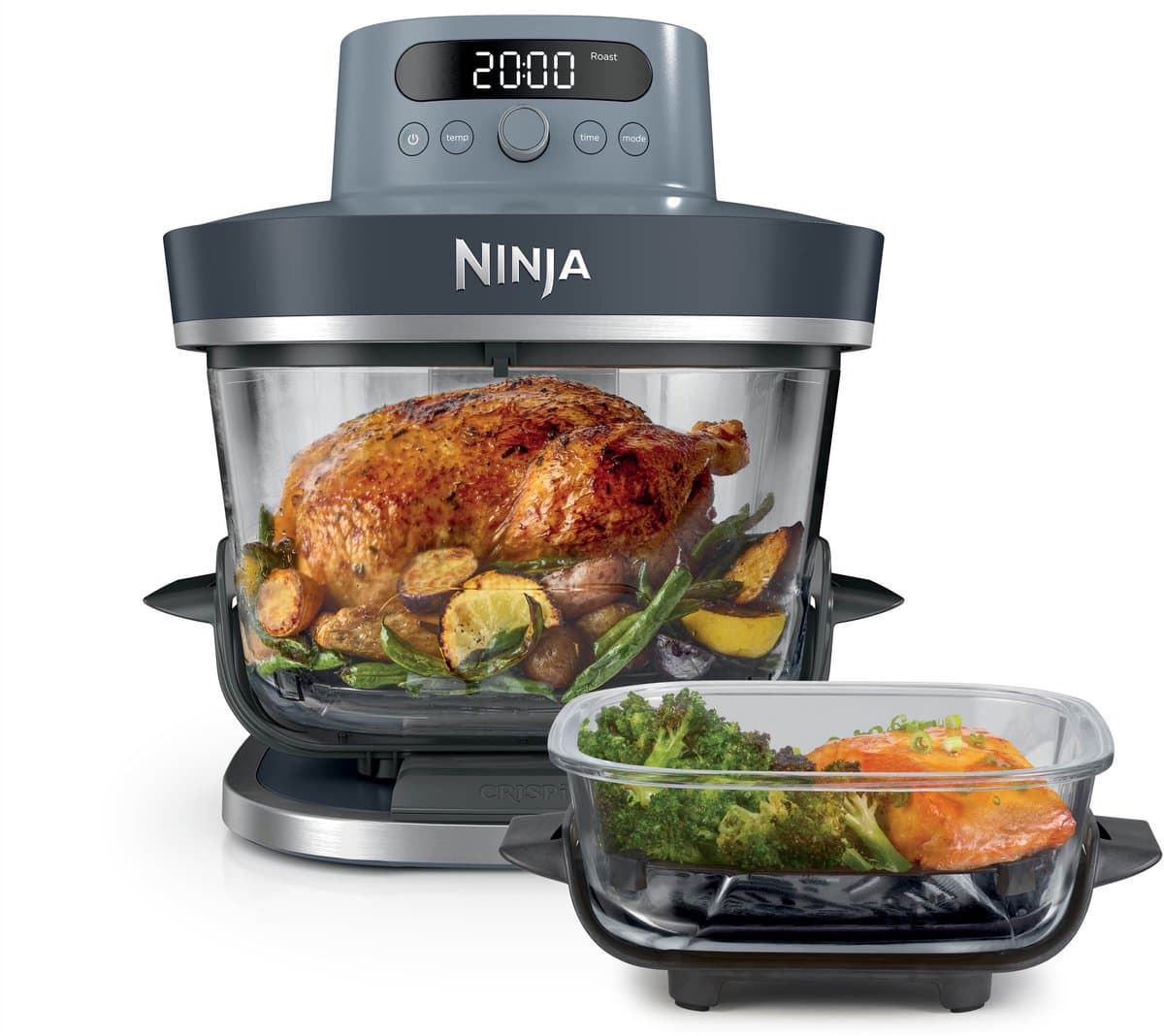 Ninja CRISPi PRO 7-in-1 Glazen Airfryer met 7 functies - Airfryen, Bakken, Braden, Rijzen, Drogen. Max Crisp en Opnieuw krokant maken - 2.3 liter en 5.7 liter glazen schaal - PFAS vrij koken - Cyberspace - AS101EUCY — afbeelding 1