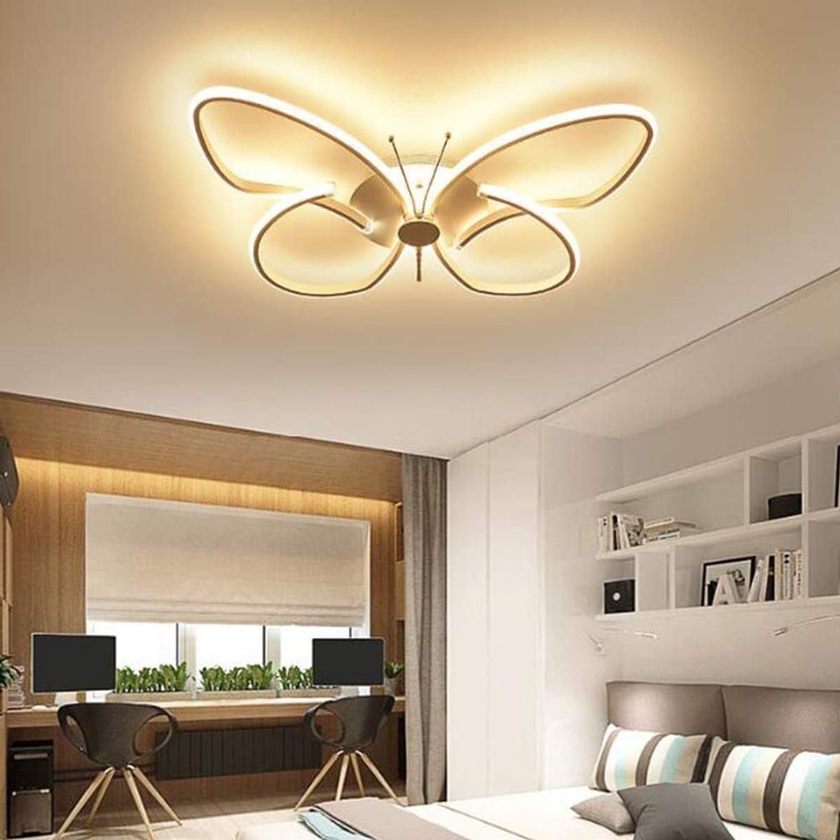 Vlinder Plafondlamp - Moderne Verlichting - Kinderkamer Verlichting - Dimbaar Afstandsbediening - 64cm Diameter - Wit — afbeelding 1