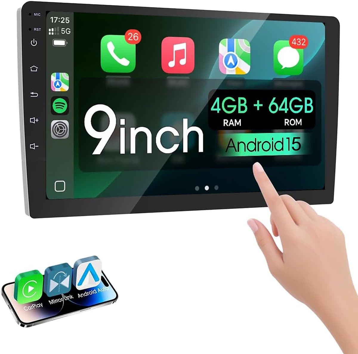 ESSGOO Autoradio 2Din Universeel - Android 15 - Apple Carplay & Android Auto - 9 Inch HD Touchscreen - GPS Navigatiesysteem - 4+64GB — afbeelding 1
