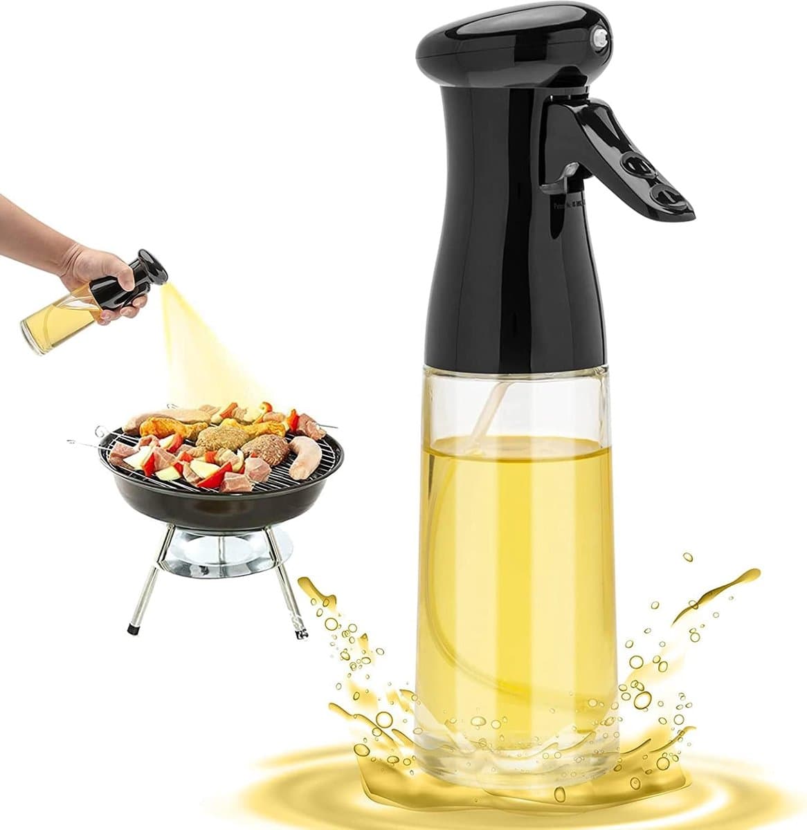 Spuitfles - Kookspuit - 200 ml - Glazen oliedispenser - Navulbaar - Waterspuit voor keukens, airfryers, salades, bakken, zwart — afbeelding 1