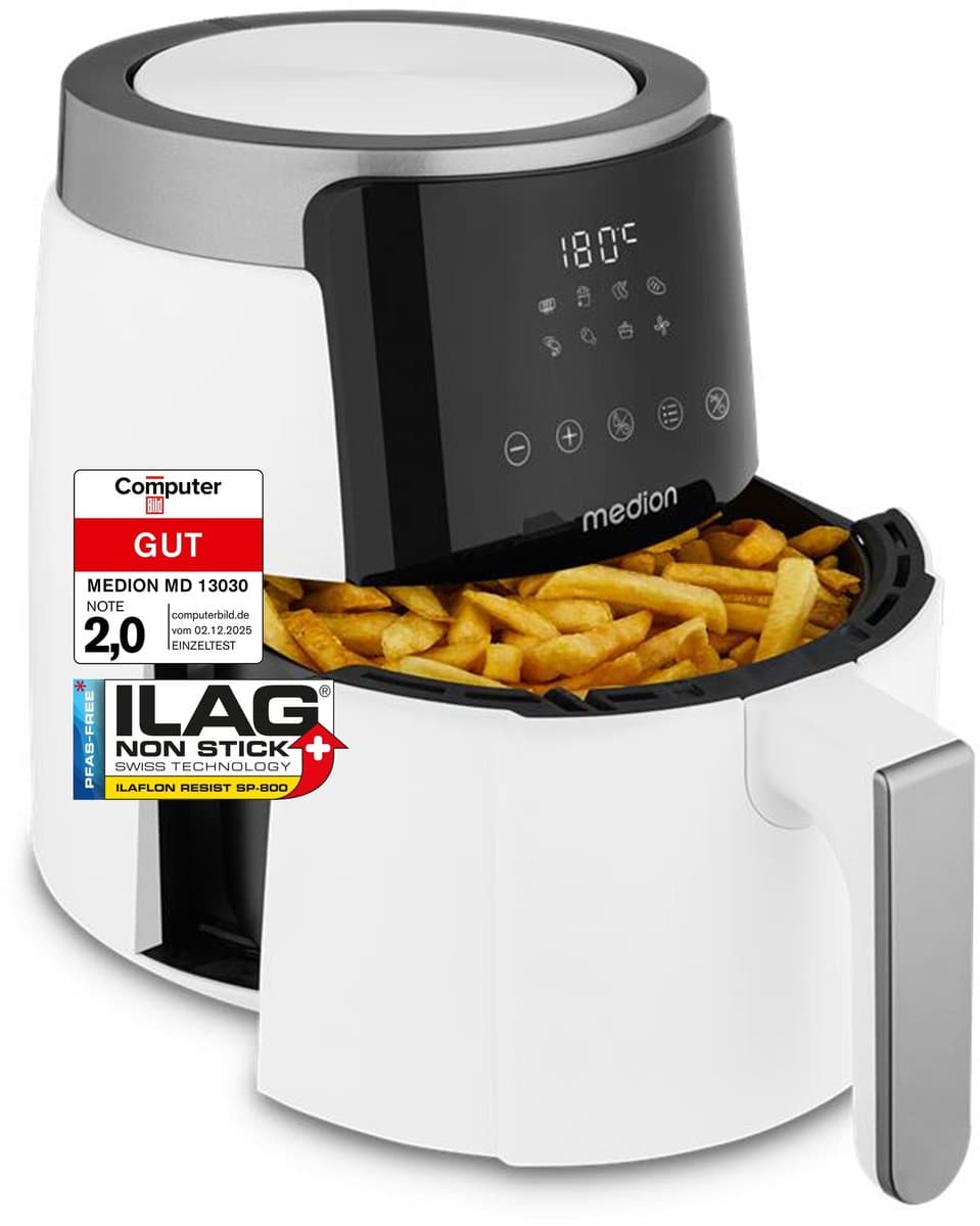 MEDION L Airfryer P40 - 4,7 L - 1500 W - 8 programma’s - Wit — afbeelding 1