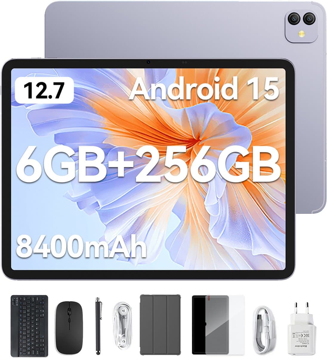 Blackview LINK 8 Tablet - Octa Core G100 Tablet - 12.7 Inch - 18 GB RAM + 256 GB ROM - Android 15 Tablet - Met Toetsenbord(QWERTY), Beschermhoes, Muis, Stylus - 8400 mAh - 90 Hz 2K FHD Scherm - Widevine L1 - 5G WiFi - Gezichtsherkenning - Paars — afbeelding 1