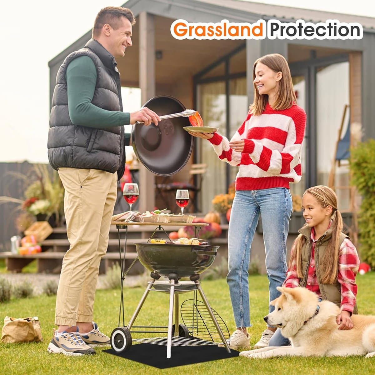 Candala Vuurvaste onderlegger, 50 x 50 cm, hittebeschermingsmat, hittebestendig, brandbeschermingsmat, niet brandbaar, BBQ-grillmat voor gasgrill, houtskoolbarbecue, zwart, H-GRT-YYQ-01283 — afbeelding 1