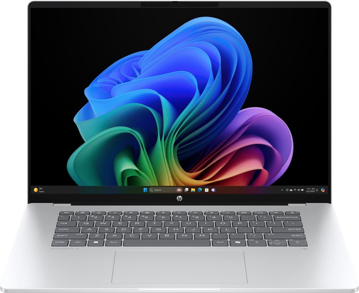 HP OmniBook 5 Next Gen AI 16-bf0622nd Copilot+ PC Snapdragon X1P-42-100 Laptop 40,6 cm (16") 2K 32 GB LPDDR5x-SDRAM 1 TB SSD Wi-Fi 6E (802.11ax) Windows 11 Home Zilver QWERTY — afbeelding 1