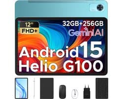 Tablet met Doogee Tab E3 Toetsenbord+ Android 15 Batterij 8800 mAh 12 "FHD+ 90Hz 32 GB+ 256 GB, Helio G100 Octa-Core Sim Face ID,Blauw