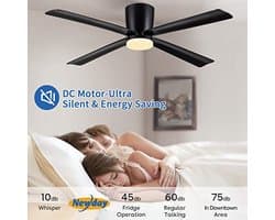 Plafondventilator met Licht en Afstandsbediening - 122cm Stille 4 Blade Ventilator voor Slaapkamer en Woonkamer