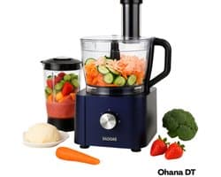 Ohana DT - Keukenmachine - Foodprocessor - Blender - 1100W - 11 in 1 Multifunctioneel - 3.2 Liter - RVS - Donkerblauw