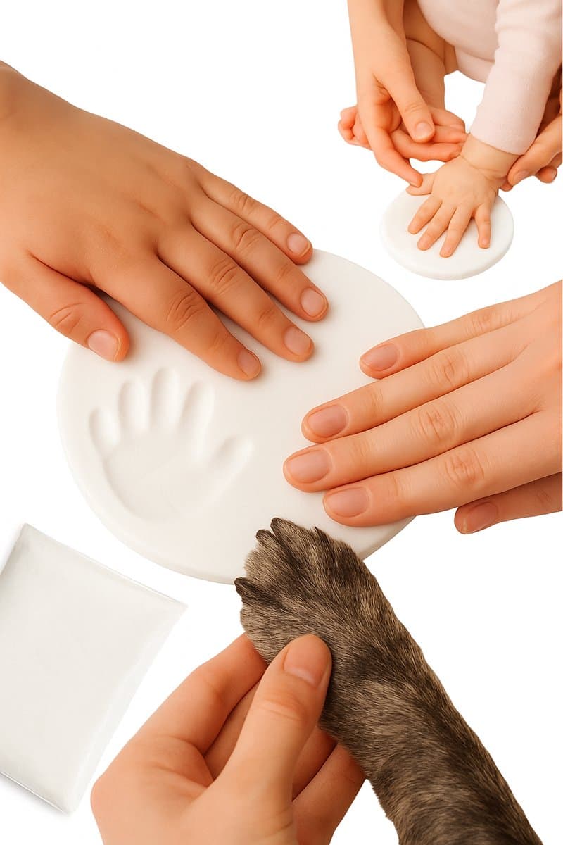 Baby hand- & voetafdruk klei – Wit – 20g zachte fluffy klei – DIY gipsafdruk – Voor baby’s én huisdieren – Pootafdruk hond/kat – Lichtgewicht & herbruikbaar – 10×7 cm verpakking — afbeelding 1