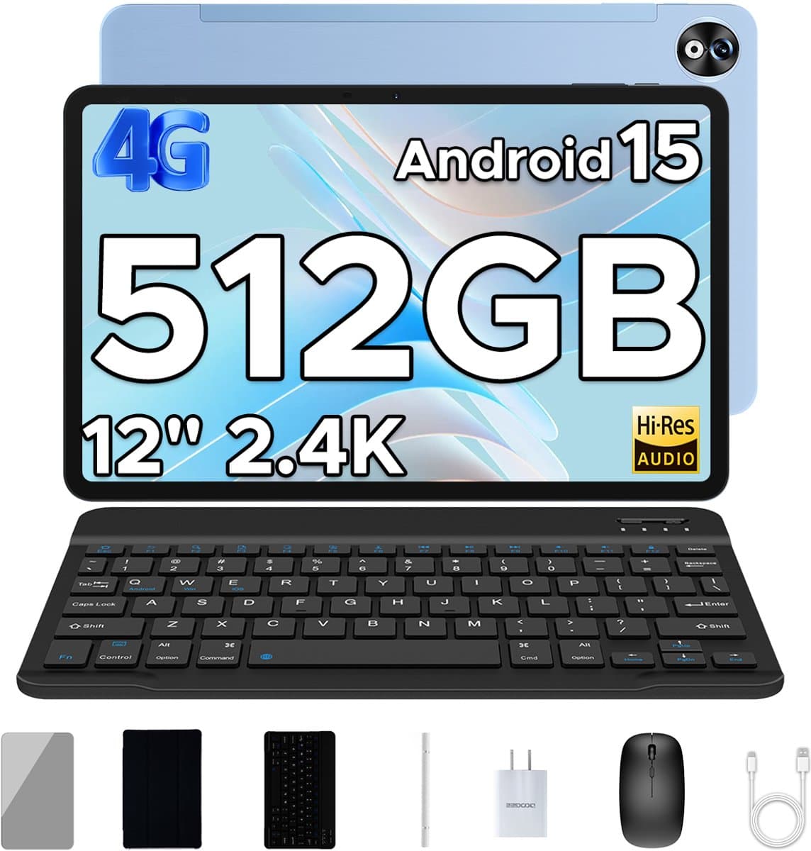 Doogee T40 Tablete Avec Clavier 8GB RAM+512GB ROM (TF 2TB) Helio G99 Batterij 8580mAh 11 "2.5K Android 15 Face ID Dual 4G LTE,Blauw — afbeelding 1