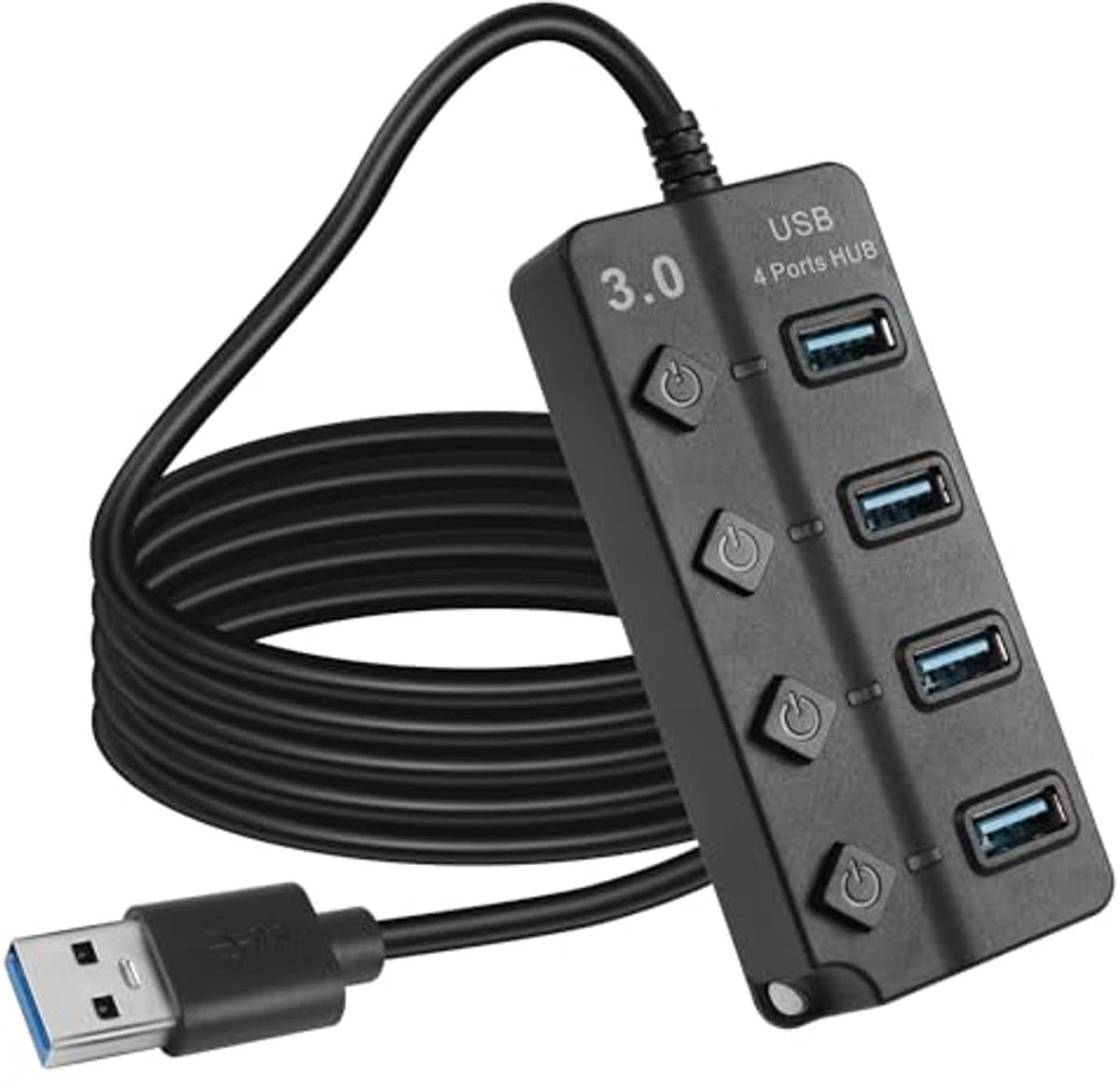 USB 3.0 4-poorts Expander Hub met LED-schakelaars - Draagbare USB-poortextender voor PC en Apparaten — afbeelding 1