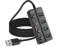 USB 3.0 4-poorts Expander Hub met LED-schakelaars - Draagbare USB-poortextender voor PC en Apparaten