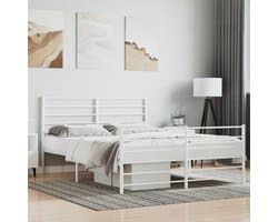 Bedframe met hoofd- en voeteneinde, metaal, wit, 120 x 200 cm, hotelbedframe, bedframe voor woonkamer, slaapkamer, geschikt voor slaapkamer