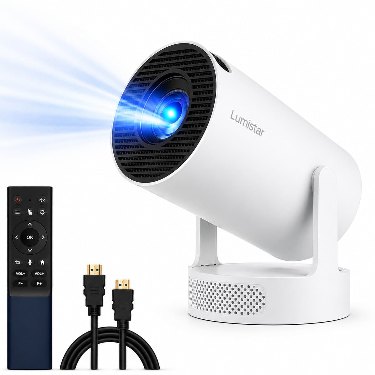 Lumistar® Atmos Mini Beamer - Full HD - Alles-in-één Smart TV Projector - 2026 model - Android 13.0 - WiFi 6 & Bluetooth 5.2 - 4k support - Beamer - Home Cinema - Wit — afbeelding 1