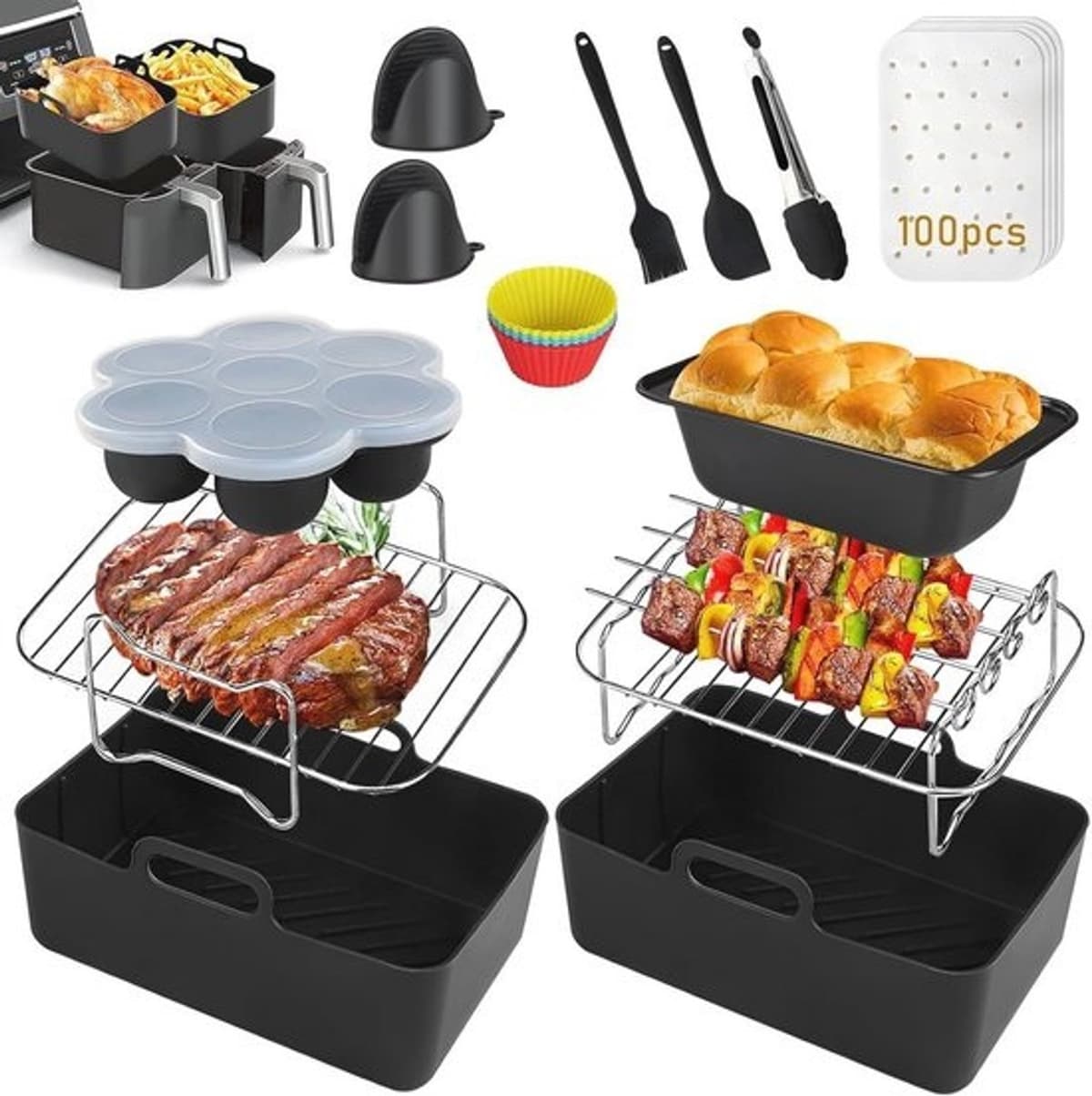 Airfryer-accessoireset - Siliconen liner, racks, handschoenen en meer voor heteluchtfriteuse — afbeelding 1