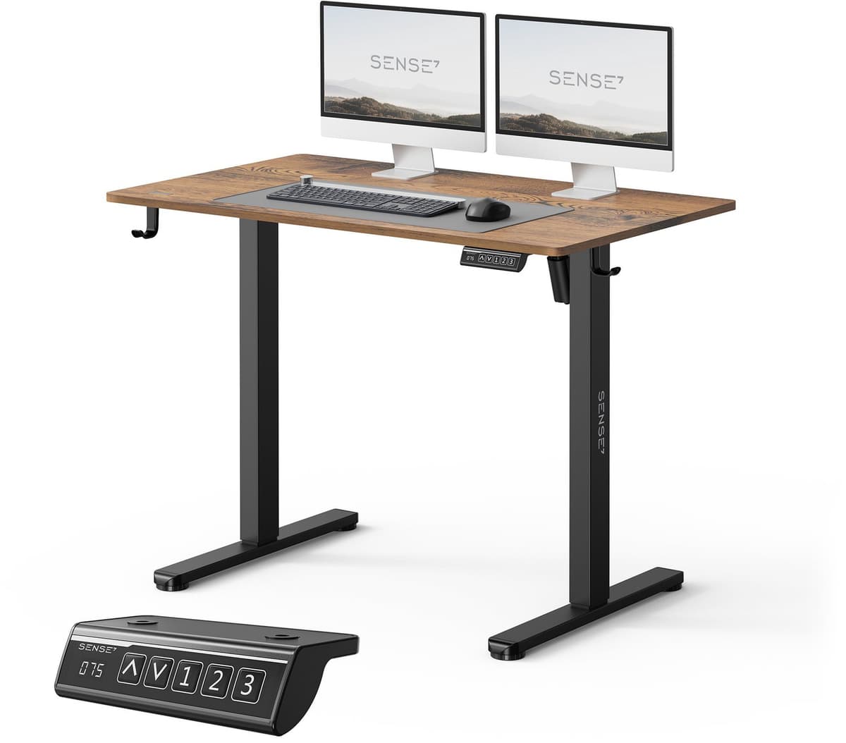 SENSE7 NOJO LIGHT - Elektrisch Verstelbaar Bureau - 100x60 cm - Geheugenfunctie - Zit Sta Bureau - Computertafel - Donkerbruin — afbeelding 1