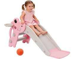 Glijbaan voor binnen en buiten, voor kinderen met basketbalkorf en bal, antislip trappen, eenvoudige montage en opvouwbaar, kinderglijbaan vanaf 3 jaar