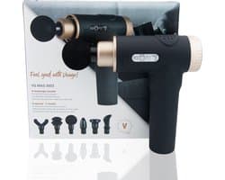 SnelShoppen - Venga! Diepgeweven Massagepistool met 6 Massagekoppen, 9 Snelheden en 2 Modi, Zwart/Koperkleurig, Voor Ontspanning en Herstel