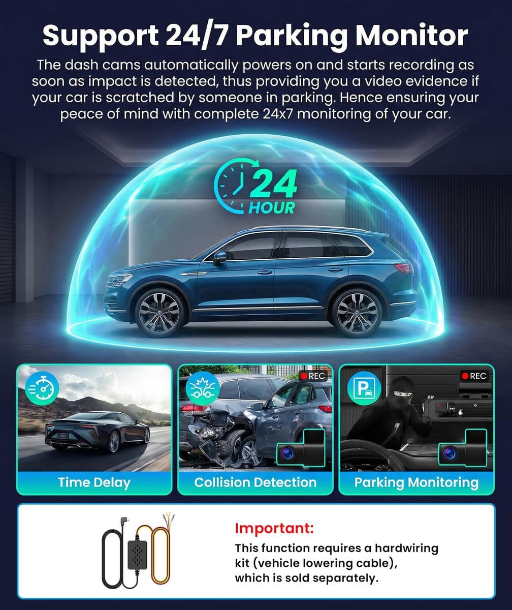 SnelShoppen - Dashcam Auto 2K + 1080p Met 360 Graden Bescherming, Ultranachtzicht, 5 GHz Wifi App-besturing, GPS, WDR, G-sensor, Loop-opname, Max. 256 — afbeelding 1