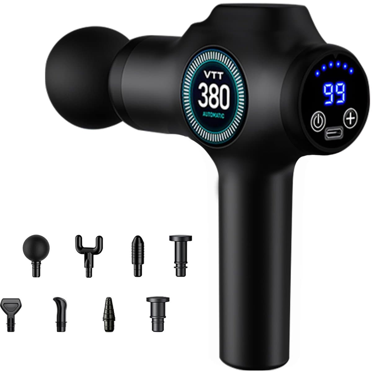 Massage Gun – 99 Snelheden – 9 Massagekoppen – LCD Touchscreen – USB-C – Tot 8 Uur Gebruiksduur — afbeelding 1