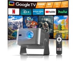 SnelShoppen - Mini Beamer Projector 4K met Google TV, Full HD 1080p, Bluetooth, WiFi, Korte Afstand, Autofocus, Trapeziumcorrectie voor Thuisbioscoop,