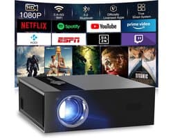 SnelShoppen - 4K Projector met Google TV, Native 1080p, 8K Ondersteuning, AI Beeldverbetering, Autofocus, Slimme Projector met Automatische Keystone-C