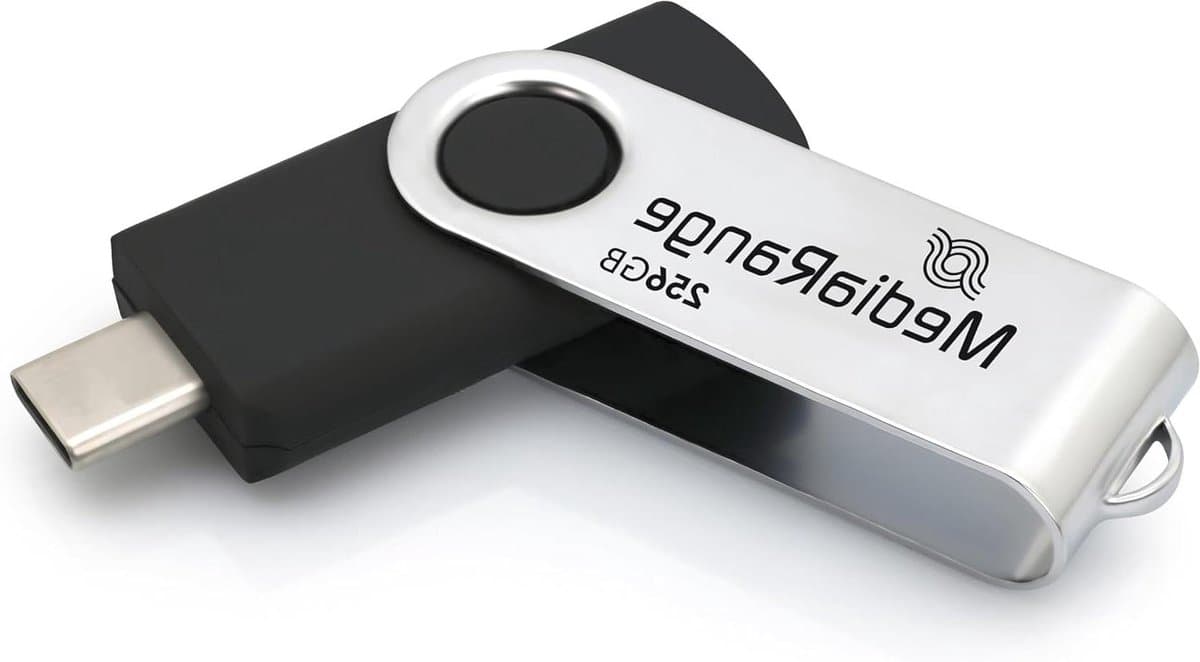 USB-C Flashdrive - Geheugenstick - Bestanden Overzetten - Draaibare Behuizing - 256 GB - Zilver Zwart — afbeelding 1