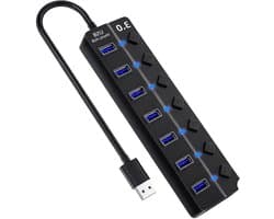 USB Hub - USB Hub Extender - Computer Uitbreiding - 7 Poorten - 5 Gbps - Zwart