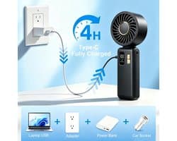 Draagbare handventilator - Mini USB fan - Persoonlijke verkoeling - 100 snelheden - 4000 mAh batterij - Zwart