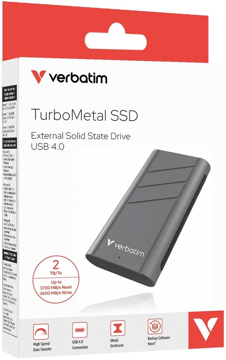 Verbatim TurboMetal Serie - Externe SSD - 2TB - USB4 Type-C - Grijs — afbeelding 1