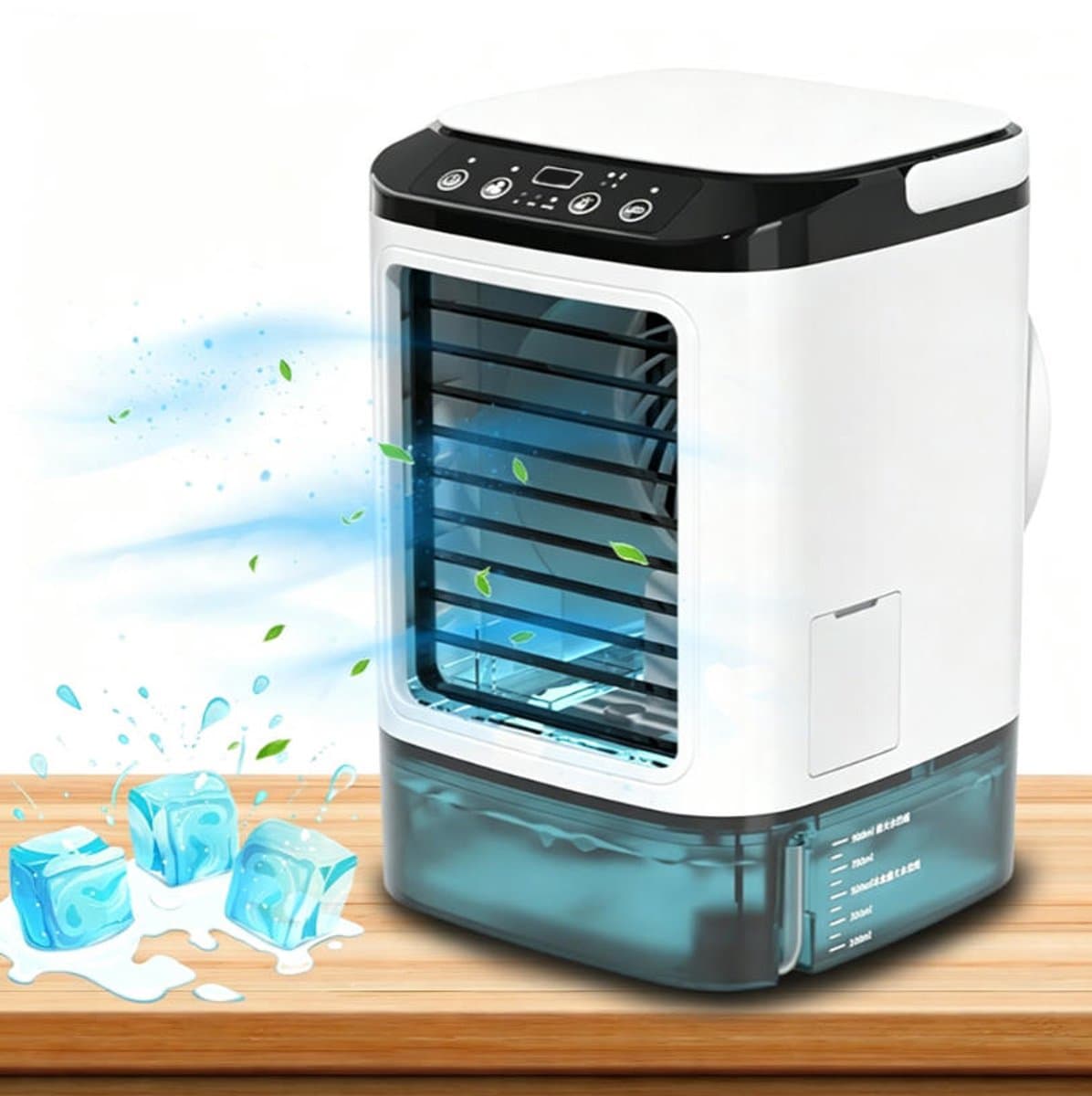 Luchtkoeler - Draagbare airconditioner - Persoonlijke koeler - Met 2 vernevelingsstanden en verlichting in 7 kleuren en 3 snelheden - 900 ml watertank - Met handvat - Voor thuis kamer of kantoor — afbeelding 1