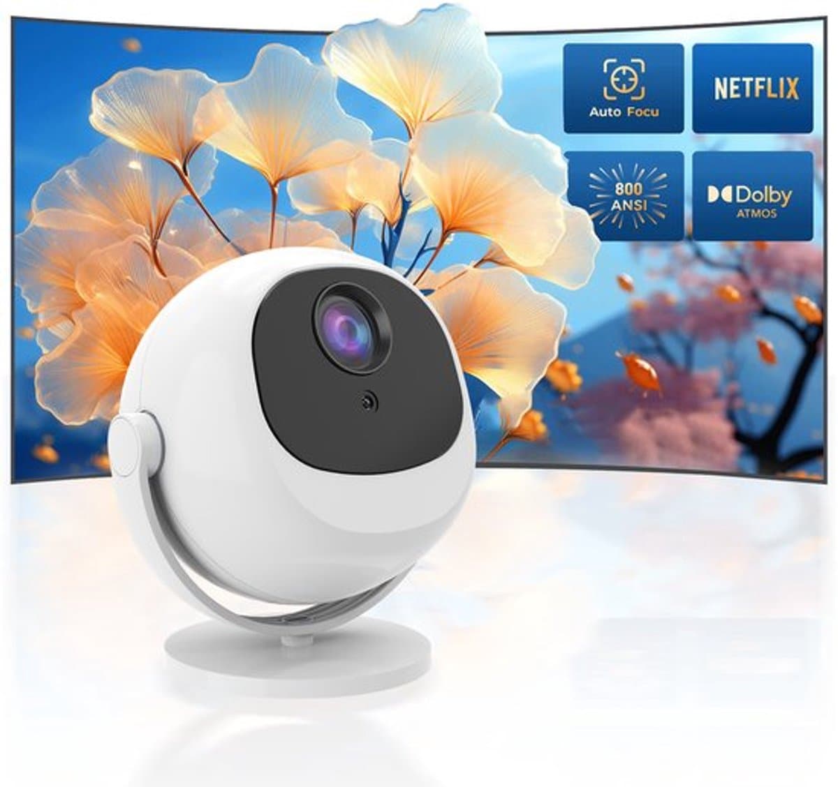Mini Beamer Android 11 - 180 ANSI Lumen - 720P Resolutie - LED - WiFi 6 En Bluetooth 5.2 - Draagbare Projector — afbeelding 1