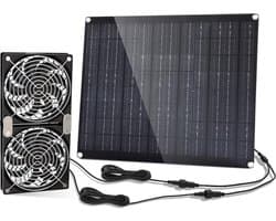 Zonneventilator Set - Zonnepaneel Ventilator - Luchtcirculatie Buiten - Dubbele IPX7 Waterdichte Ventilatoren - 30 Watt - Zwart