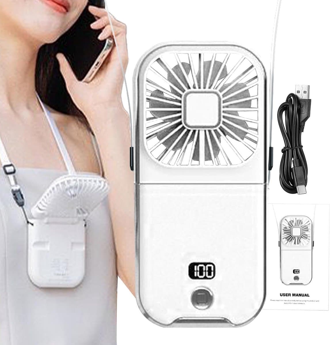 Draagbare Handventilator - Kleine Ventilator - Koelte Onderweg - Opvouwbaar Ontwerp - 3000mAh Batterij - Wit — afbeelding 1