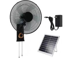 Wandventilator - Ventilator Zonne-energie - Ruimte Koelen - Verstelbare Kanteling Oscillatie - 16 Inch - Zwart