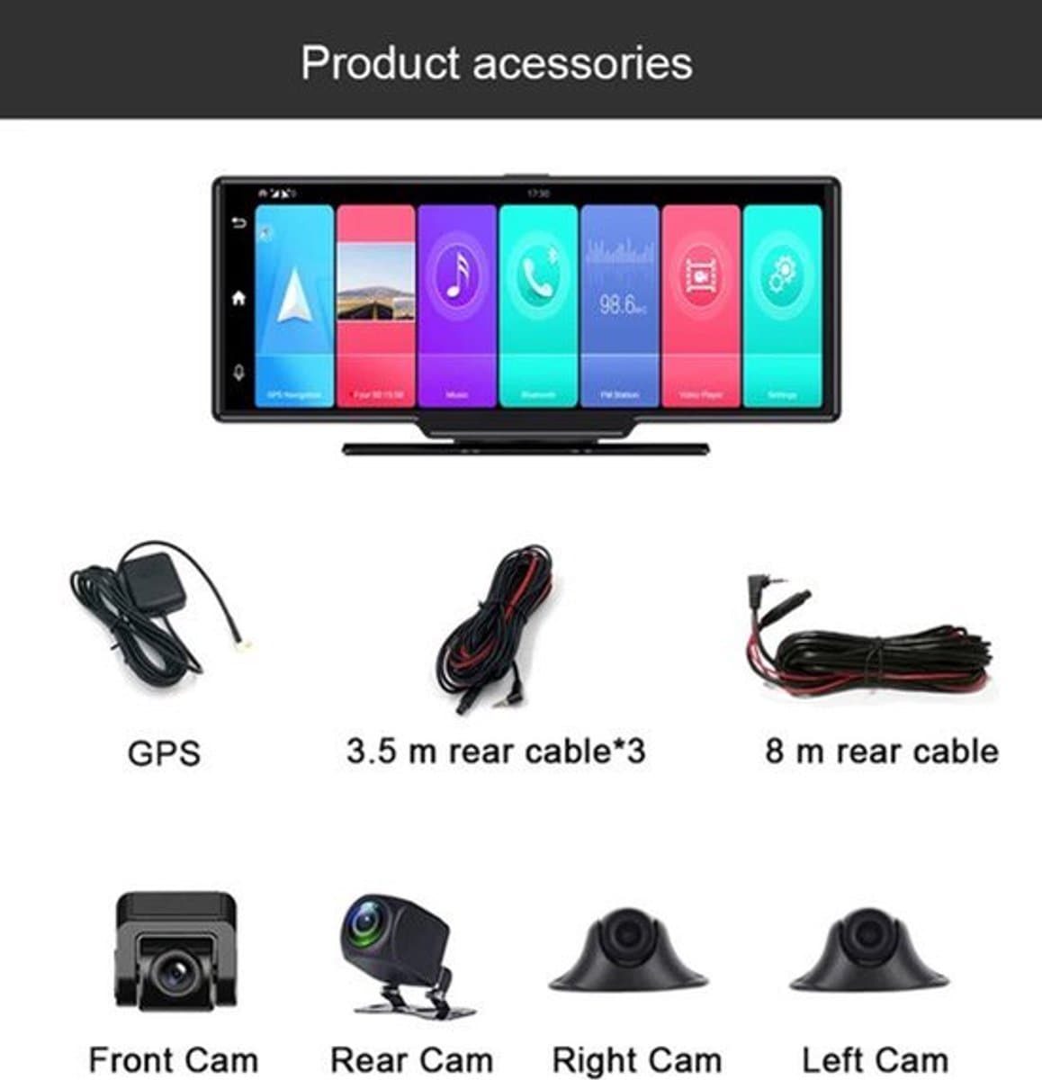 Dashcam voor Auto - 10.26" 4G Android 9 Dashcam - 360° Panoramisch Beeld - GPS Navigatie - 4G Camera - ADAS Rijhulp - WiFi - Parkeermodus - G-Sensor - Loop Recording - Zwart — afbeelding 1
