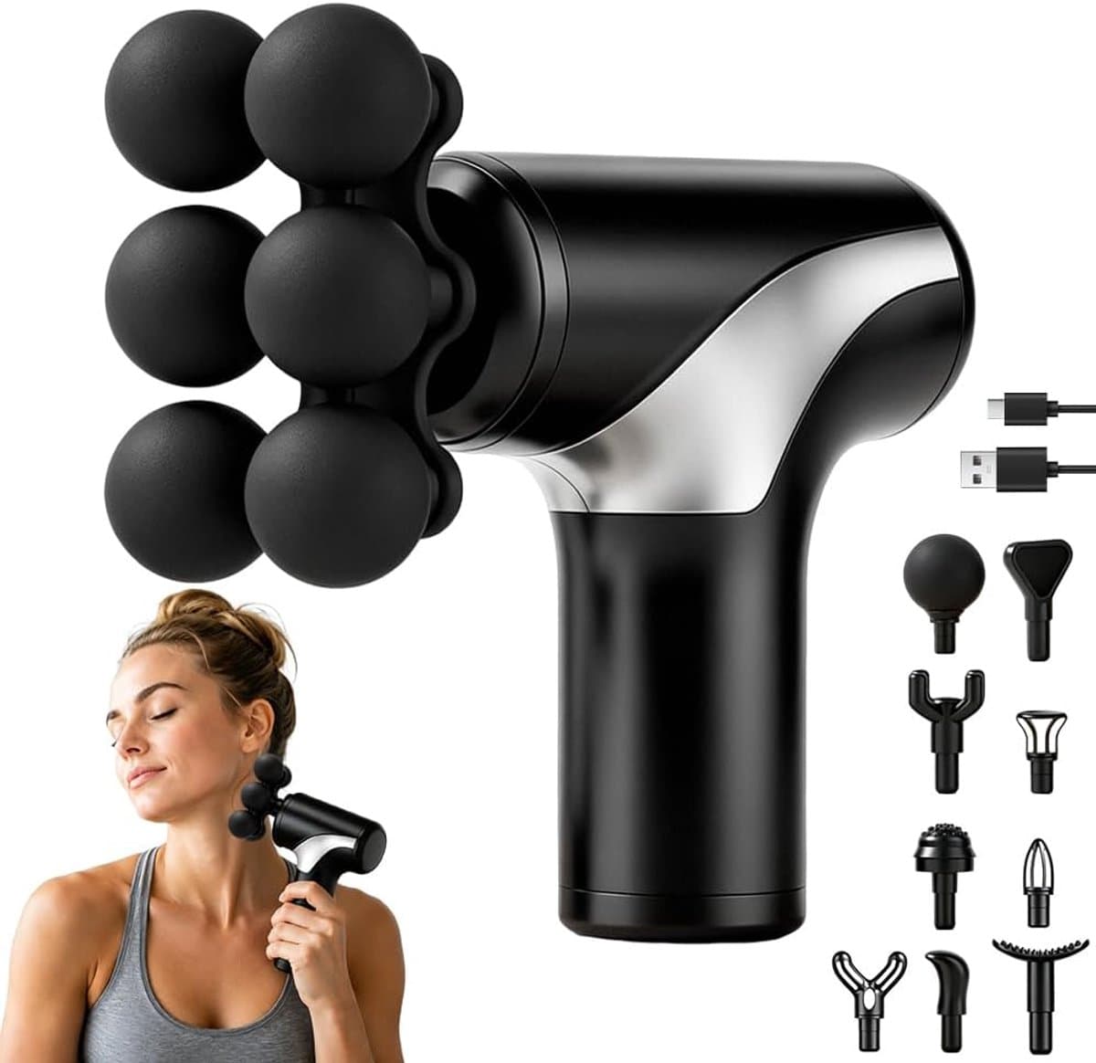 Massagepistool mini - draagbaar met lcd-display - 10 koppen - verlichting van spierpijn - ShopVlot — afbeelding 1