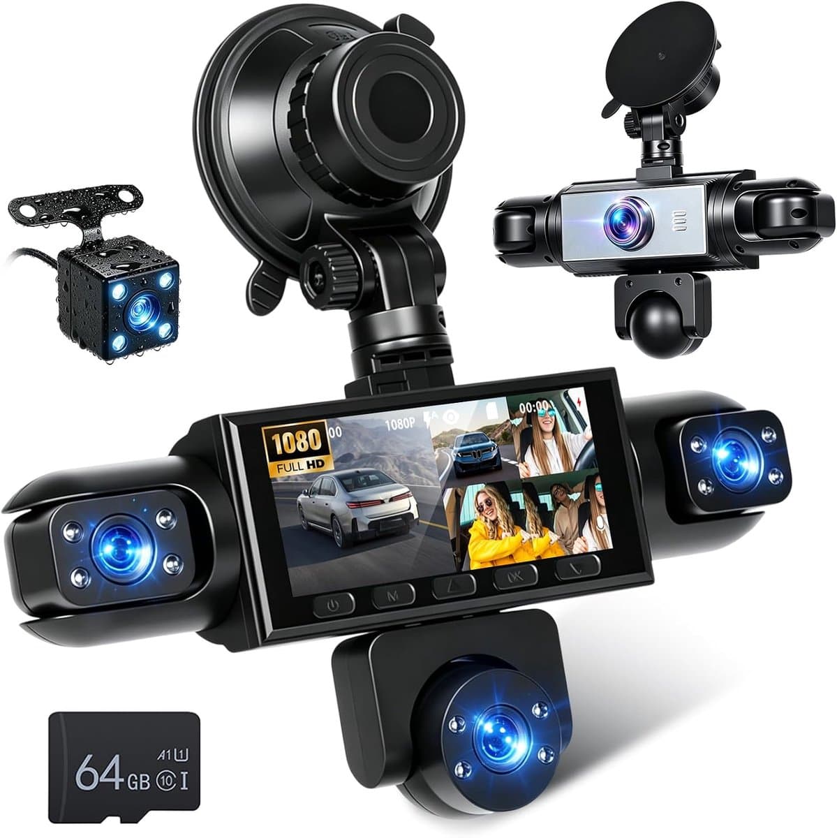 NHOPEEW Dashcam 1080P, 3,16 inch, 5 kanalen, cyclusopname - ShopVlot — afbeelding 1