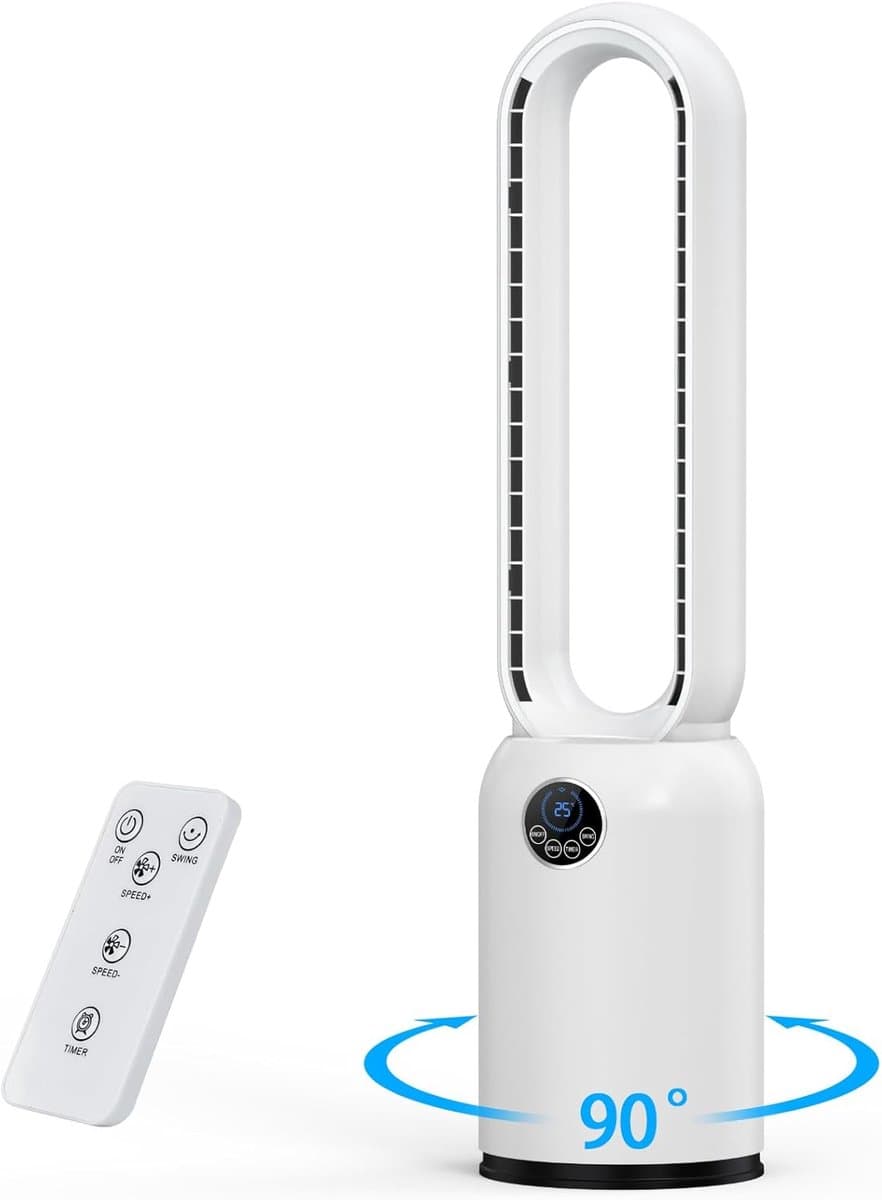 Torenventilator stil en bladloos - afstandsbediening - oscillerend - 24 snelheden - timer 12 uur - wit — afbeelding 1