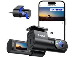 SnelShoppen - Avylet Dash Cam voor en achter, 5G Wi-Fi/APP 4K+1080P Dual Auto Camera met 170° Groothoek, Externe GPS, Super Nachtzicht en 24-uurs Park