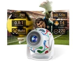 2026 Mini-projector, ondersteunt tot 8K en 290 ANSI-lumen, draagbare projector, automatische verticale keystone-correctie, 270° draaibaar, met Wi-Fi 6 en Bluetooth 5.4