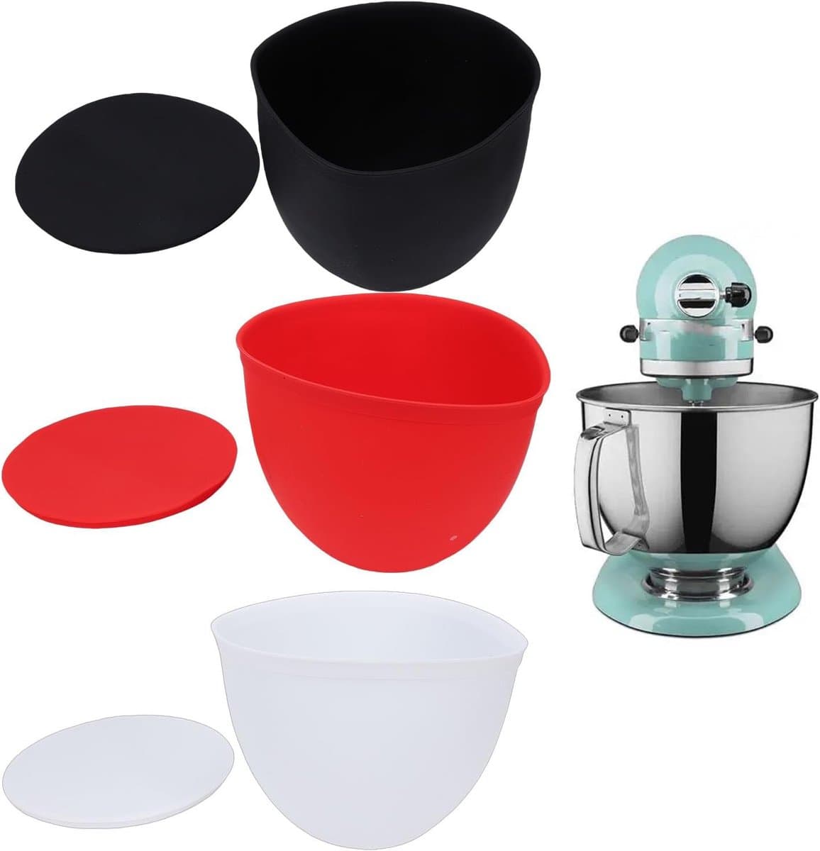 SnelShoppen - 3 Stuks Siliconen Mengkom Inlegger voor Keukenmachine met 5 Qt, Eenvoudig te Reinigen, Geschikt voor KMS150 KSM180 KSM170 KSM160 KSM155, — afbeelding 1