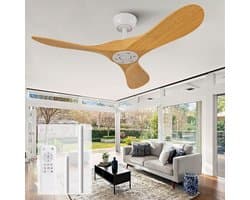 MIVRAY Plafondventilator – 42 Inch Met Afstandsbediening En 6 Snelheden – ABS – Wit Natuurlijk – Zonder Verlichting Voor Slaapkamer