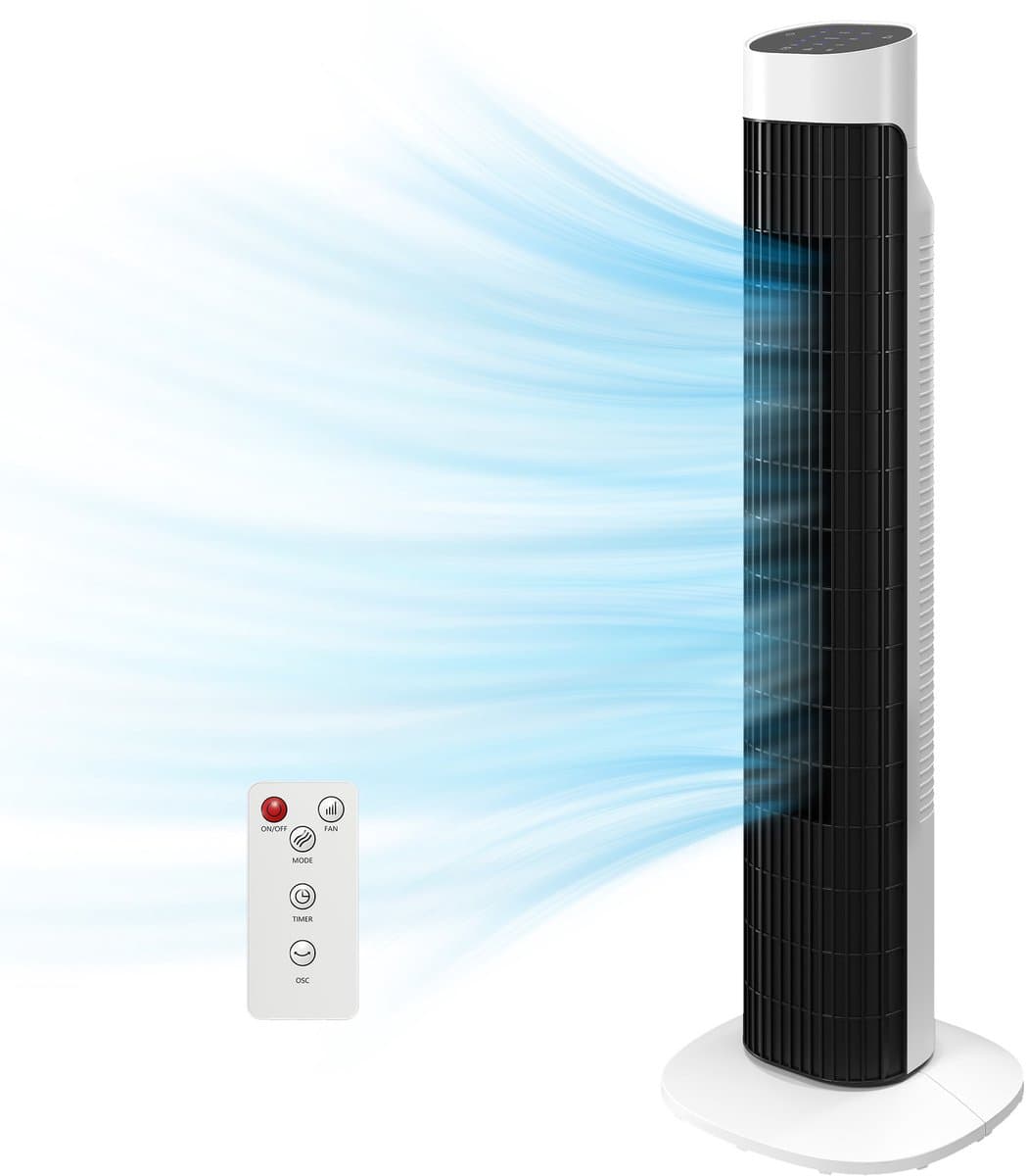 Torenventilator - Staande Ventilator - Stille Ventilator Met Afstandsbediening - 3 Snelheden, 3 Standen & Timer - 70° Oscillatie - 80 cm — afbeelding 1