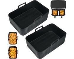 Allecto Premium - Siliconen Air Fryer Liners voor grote Air Fryer Accessoires - Herbruikbaar - Geschikt voor Ninja, Tower, Instant Vortex, Salter, EMtronics - 2 stuks - Zwart - 9L/9.5L Dual Air Fryer.